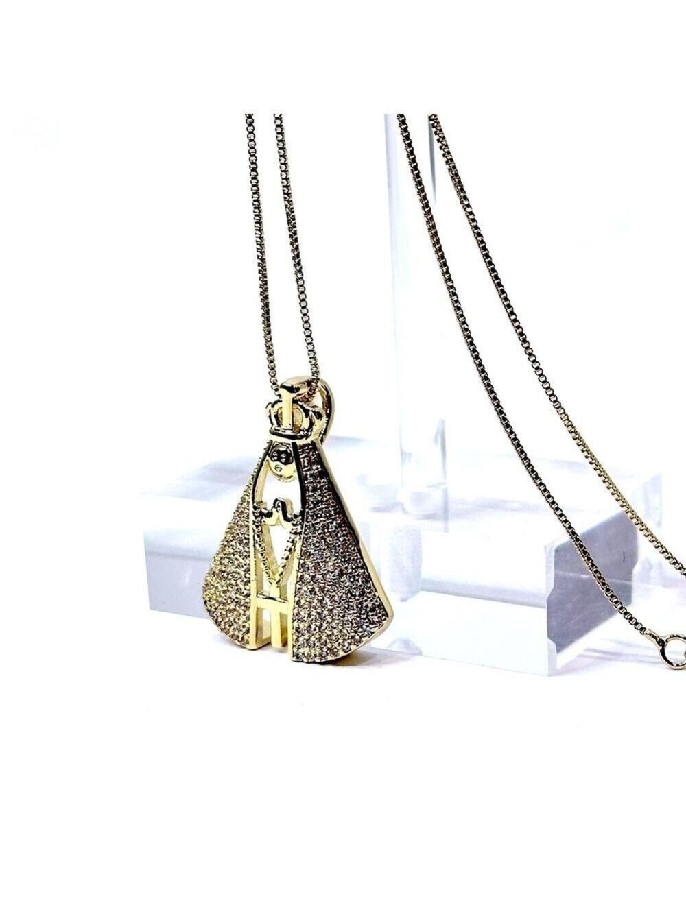 Golden Angel Prayer Pendant Necklace CZ Accents 18 Inch Chain NWT